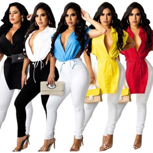 Casaul Women Shirt Solid Color Turn Down Collar Streetwear Women Top Summer Clothes For Women