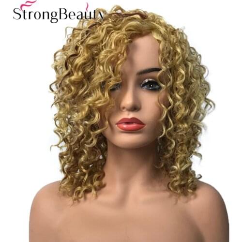 StrongBeauty Women Curly Wig Medium Length Synthetic Wigs Heat Resistant Lady Capless Hair 3 Colors