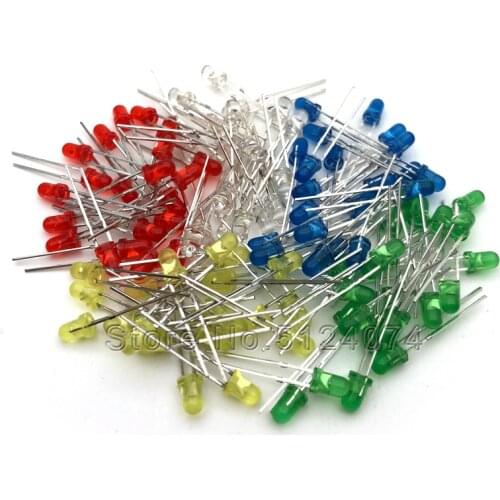 100pcs/lot 3mm LED light emitting diode package Mixed kit loading DIP red/yellow/green/white/blue turn 5 colors * 20pcs=100 pcs