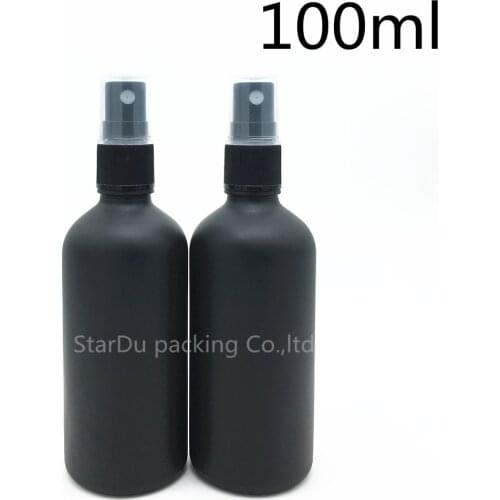 12pcs 100ml Black Frosted Glass Bottle With Black Plastic sprayer, Essential Oil Spray Glass Perfume Bottle