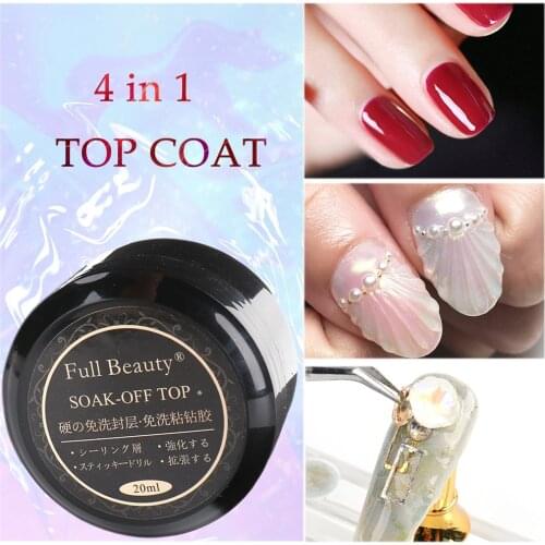 20ml No Wipe Top Coat 4 In 1 Super Strong Glue For Rhinestones Reinforcement Gel Nail Polish Wave Design Manicure Varnish FB1823