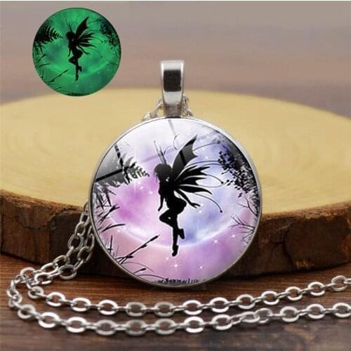 2020 Charm Luminous Glass Dome Pendant Necklace Personality Fly Magic Fairy Girl Pattern Women Glow In The Dark Necklace Jewelry
