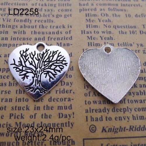 25pcs 23x24m Alloy Tree In Heart Charms Pendants Vintage Silver Fashion Charm Pendant