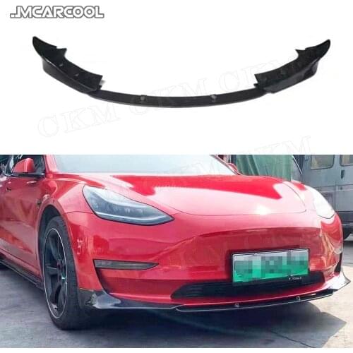 Carbon Fiber Material Front Bumper Lip Chin Spoiler 3 PCS Auto Car Decoration For Tesla Model 3 2019 2020 2021