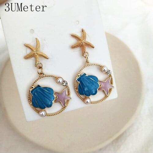 3UMeter 2019 New Playful Earrings for Women summer Shell Earrings Cute Geometric Earrings Starfish Ear Clip Gift Drop Shipping
