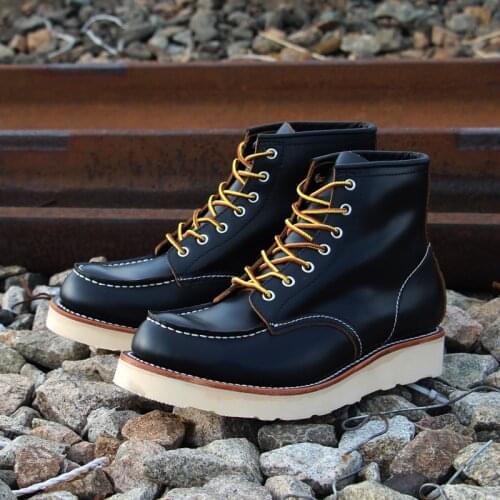 New Handmade Top Quality Vintage Men Shoes Tooling Ankle Boots Wings Goodyear-Welted Cow Leather Round Toe Work Motorcycle Boots