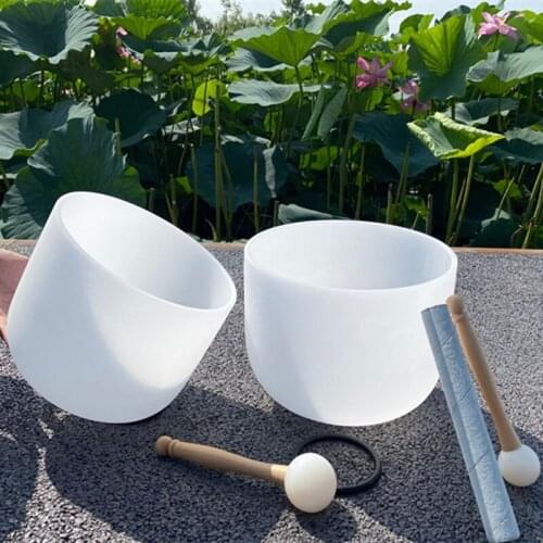8“F Heart Chakra And 10"D Srcral Chakra Meditation Frosted White Crystal Singing Bowl