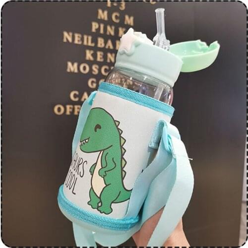 Kids Children Cartoon Animal School Drinking Water Straw Bottle Gravity Ball Straw Baby Cup with Shoulder Strap Water Bottle