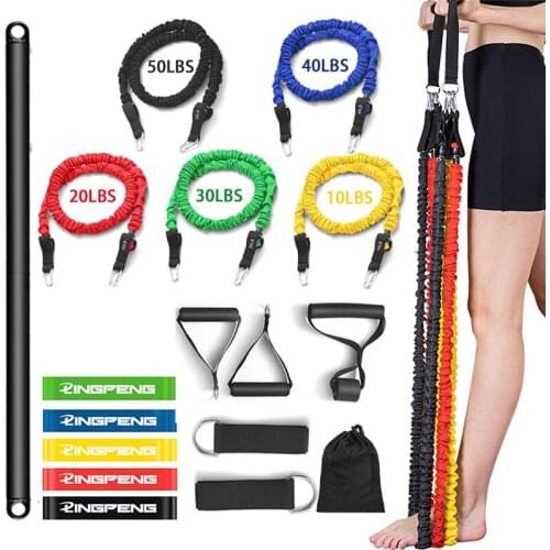Fitness Pull Rope Resistance Rubber Band Yoga Elastic Belt Upgrade Training Stick Set Pilates Exercise Fitness Equipment