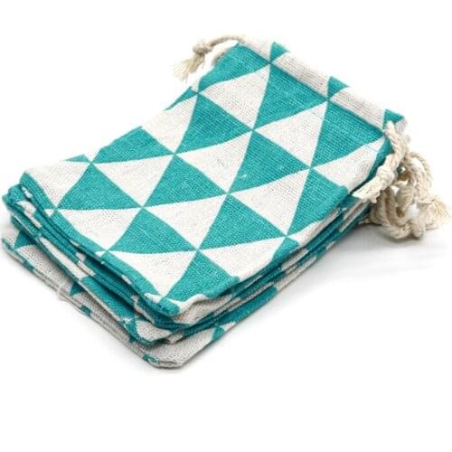 HOT! Cotton Bags with Lake Blue Triangle 5pcs 15x20cm Jewelry Packaging Pouches Cheap Drawable Cotton Bag for Candy Gift Package