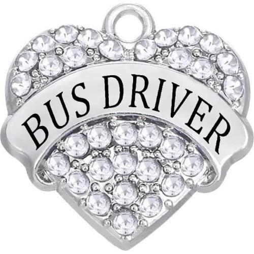 Hot heart-shaped rhinestone crystal inlay jewelry BUS DRIVER label charm & pendant for DIY gift souvenir necklace bracelet