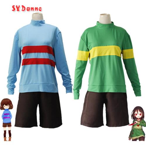 Anime Game Undertale Chara Frisk Cosplay Costume Adult Kid Unisex Sweatshirts High collar Long Sleeve Coat+pants