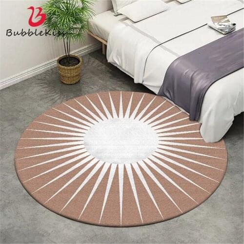 Bubble Kiss Round Carpet Home Bedroom Decor Rug Non-Slip Polyester Material Brown Stripe Pattern Living Room Carpet Bedside Rug