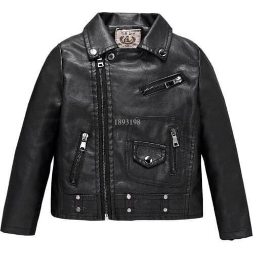 Childrens Motorcycle Leather Jackets 2021 Spring And Autumn New Korean Boys Faux Leather Coats Kids Fashion Zipper Lapel Tops