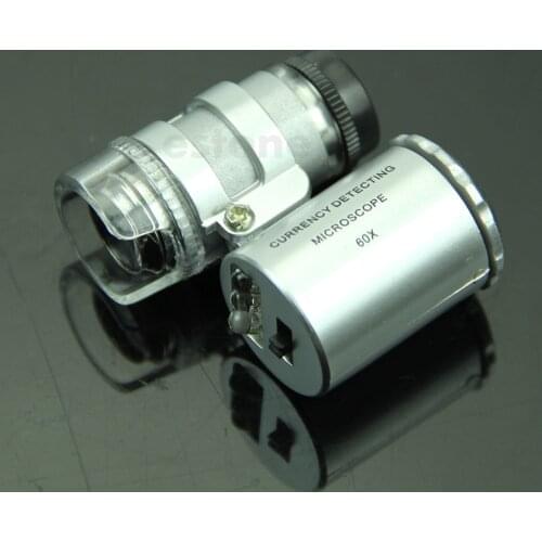 Mini 60X Magnifier Microscope UV Jeweler Loupe currency Detector with LED Light