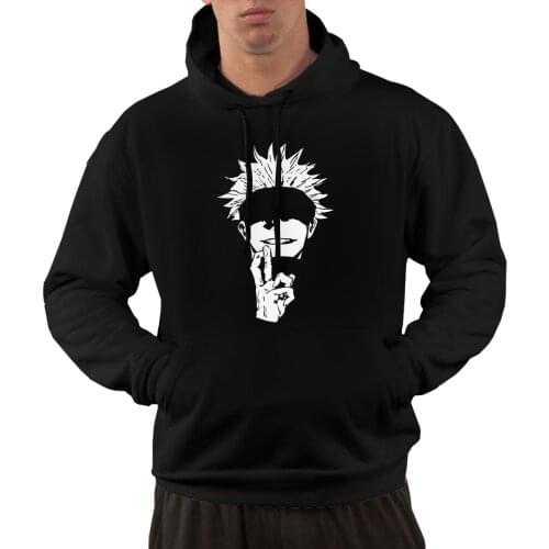 Trendy Jujutsu Kaisen Hooded Pullover for Men Cotton Satoru Gojo Sensei Hoodie Sweatshirt with Pocket Autumn Tops
