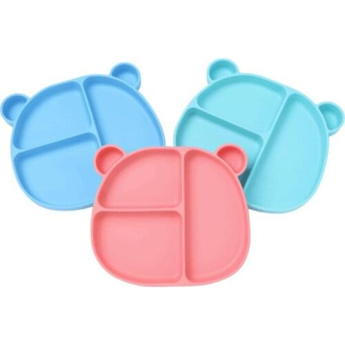 Cartoon Integrated Baby Silicone Plate With Suction Cup Childrens Non-slip Dinner Plate Tray Infant Sucker Bowl Feeding Dishes