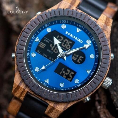 BOBO BIRD West Mens Watches 2020 Original Wood Quartz Wristwatch Luminous Hands Clock Dual Display Sport Watch Relogio Masculino