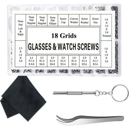 Eyeglass Repair Kit Sunglass Glasses Repair Kit Eyeglasses Screws with 12 Pairs Nose Pad Screwdriver Tweezers Glass Cleaning C
