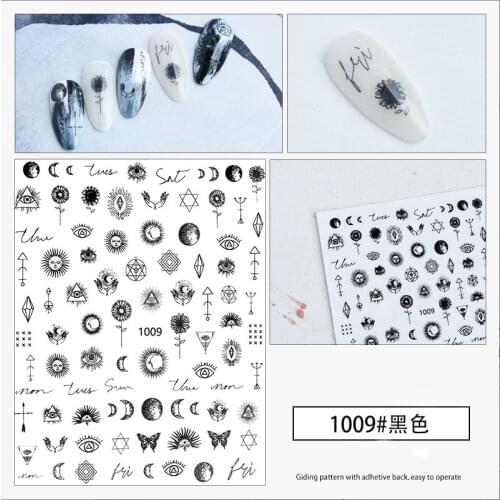Nail art sticker black white rainbow color geometric sun moon star butterfly nail art decorations self adhesive nail decal YJ009