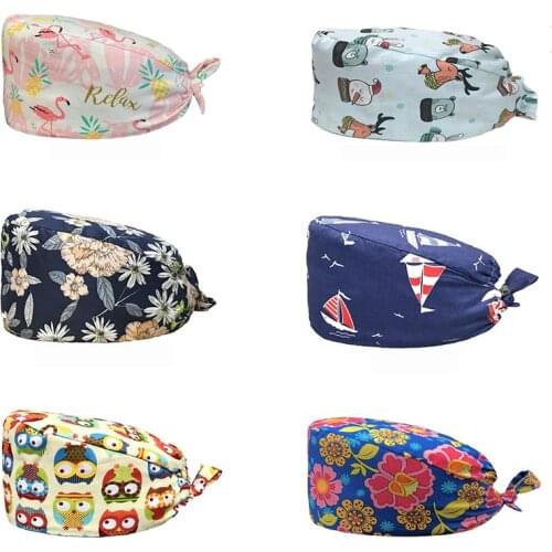 New Scrub Nurse Hat Surgicals Cap Floral Bouffant Cap Fashion Multicolor Nurse Scrub Cap Adjustable Bandage Turban