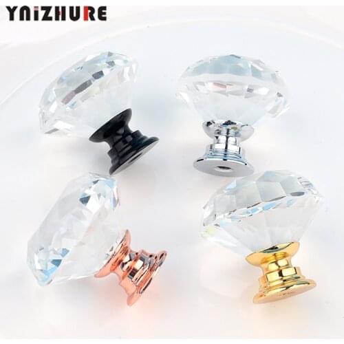 New 12PCS Drawer Handle Glass Crystal Diamond Shape Crystal Glass 30 mm Cabinet Drawer Door Kitchen Handle Black Knobs