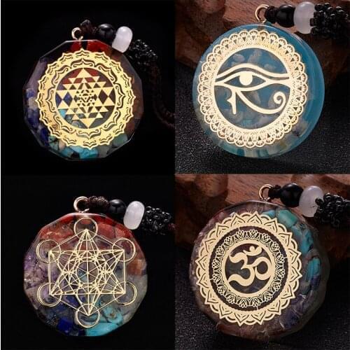 New Round Chakra Energy Meditation Pendant Necklaces Women Men Geometry Eye Metal Long Rope Chain Sacred Jewelry Gifts