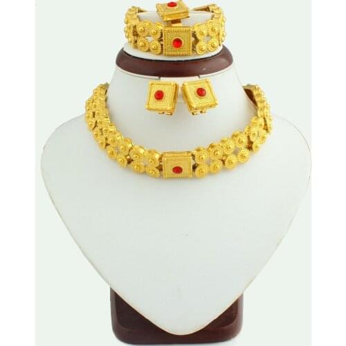 The New Ethiopian Gold Jewelry Set With Crystal Gold Color Fashion Jewelry For Women High Quality Choker