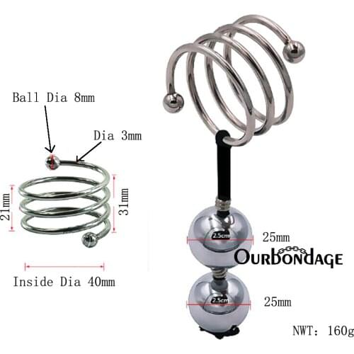 Ourbondage 5 Size Stainless Steel Penis Ring Double Ball Weight Stretcher Scrotum Pendant Restraint Penis Traning For Men