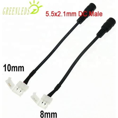 2 pin 8mm 10mm Width Solderless DC Male Power Connector for SMD3528/SMD2835/SMD5050 Single Color Led Strip