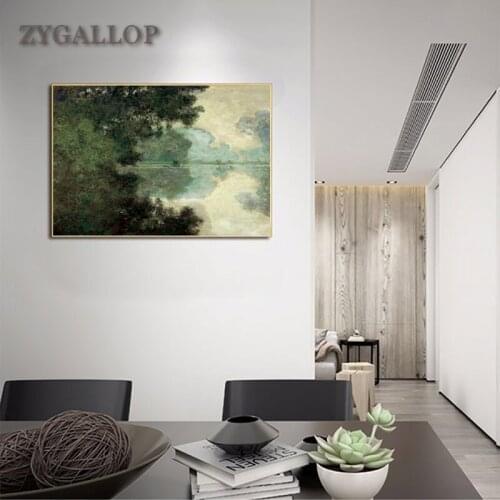 ZYGALLOP Claude Monet Seine Landscape Oil Painting on Canvas Posters and Prints Impressionist Famous Paintings Room Wall Decor