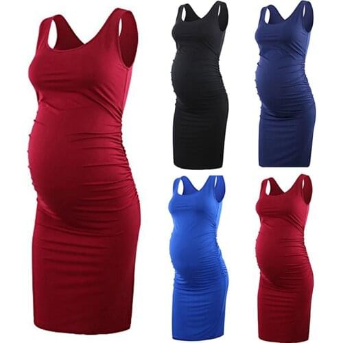 Maternity Women Dress Pregnancy Dresses Mama Clothes Flattering Side Ruching Scoop Neck Pregnant Womens Clothing