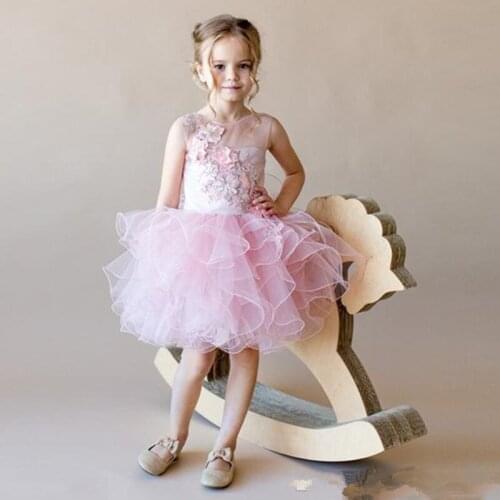 Flower Girl Dresses White Sleeveless Lace Applique Tulle For Birthday Princess Kids Holy Communion Dresses