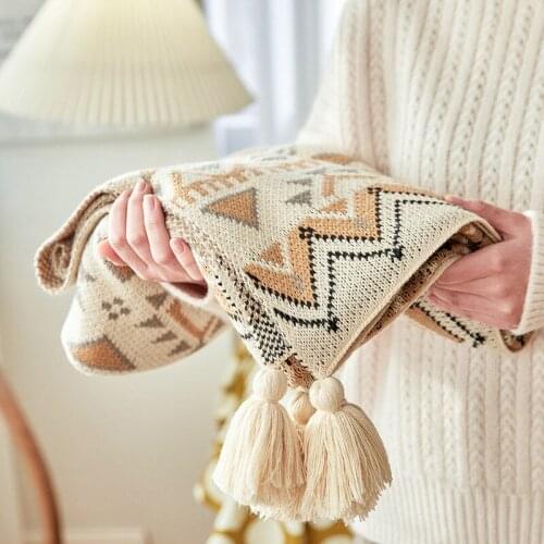 Bohemian Sofa Bed Throw Blanket Knitted Soft Nordic Style Home Decoration Car Nap Travel Knit Blankets for Beds Plaid Bedspread