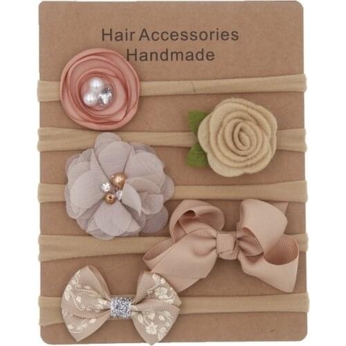 5pcs/lot Cute Bow Flower Baby Headband for Girl Nylon Head Bands Turban Newborn Headbands Hairbands Kids Baby Hair Accessories