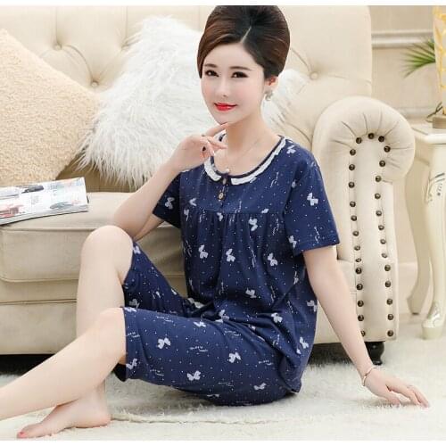 Plus size M-4XL summer pijama feminino fashion cotton women pajamas short sleeve printed casual tracksuit suit cute pyjama feme