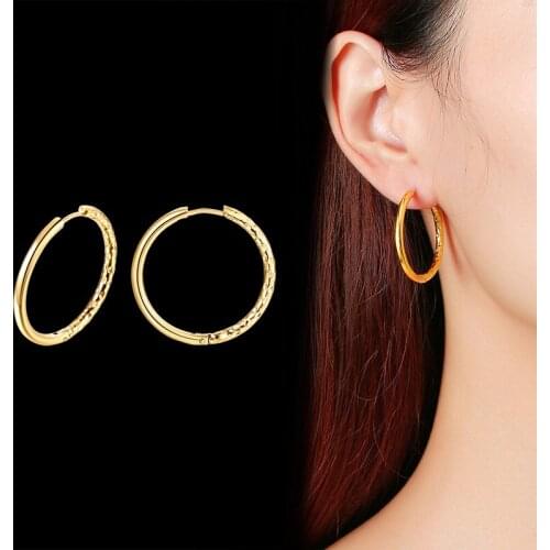 EH297 Gold-Plated Stainless Steel Fashion Wire Earring Hoop For Mens Women Jewelry Bling 2.5mm wide 21mm/30mm