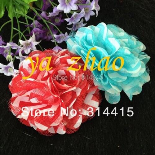 3" chevron chiffon Mesh silk rosette Flowers, 50pcs/lot, 12colors in stock, free shipping
