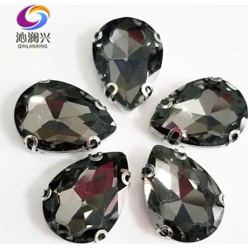 Gray color DR shape High quality AAAA Glass Crystal sew on rhinestones with Anti hook claw,Diy Clothing accessories SWSD03