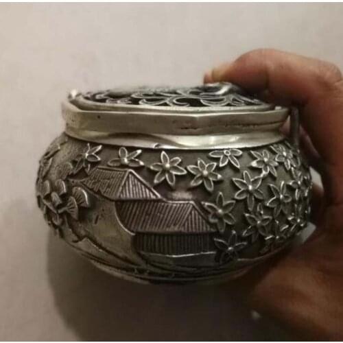 Tibet Buddhism Cupronickel white copper Tibetan silver doll and Chinese dragon combination statue hands warmer censer Incense