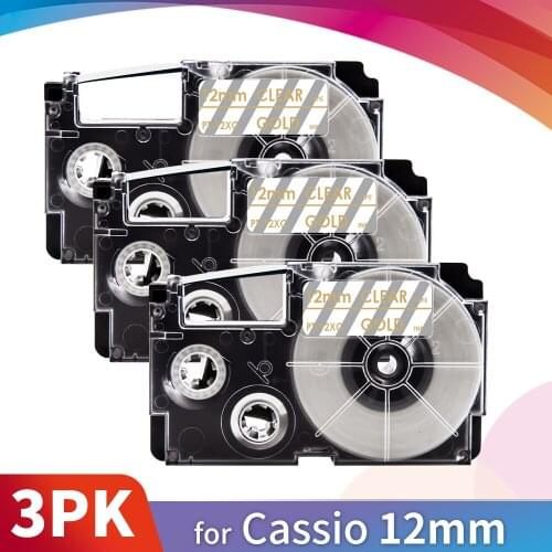Topcolor Gold on Clear 12mm Printer Ribbon XR-12XG Replace Casio Labeller XR 12XG 8m Label Tape for Casio KL-7200 8100 Printer