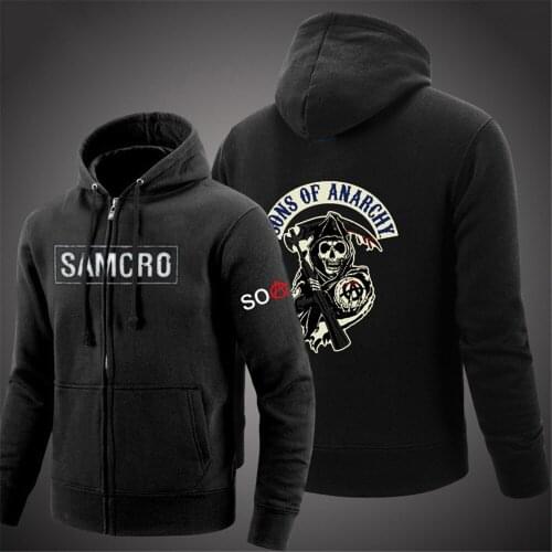 Spring Autumn SAMCRO Sons Of Anarchy Hoodies Man Print Unisex Tracksuit SOA Punk Hip Hop Coats Zipper Long Sleeve Jackets