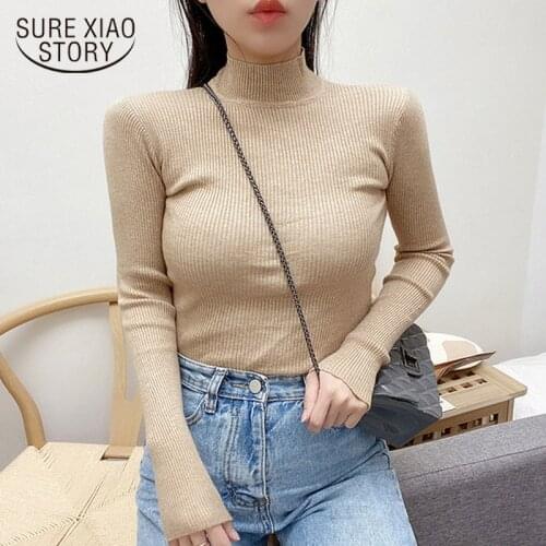 Turtleneck Women Sweater Long Sleeve Autumn Sweater Slim Elastic Bottoming Pullover Wild Excellent Office Lady Clothes 10627