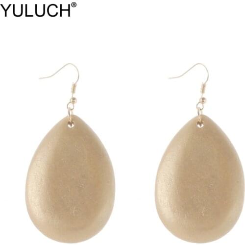 YULUCH 2019 Fashion Gold Wooden Dangle Water Drop Earrings Ethnic African Boho Hanging Statement Earrings For Women Lady Wedding