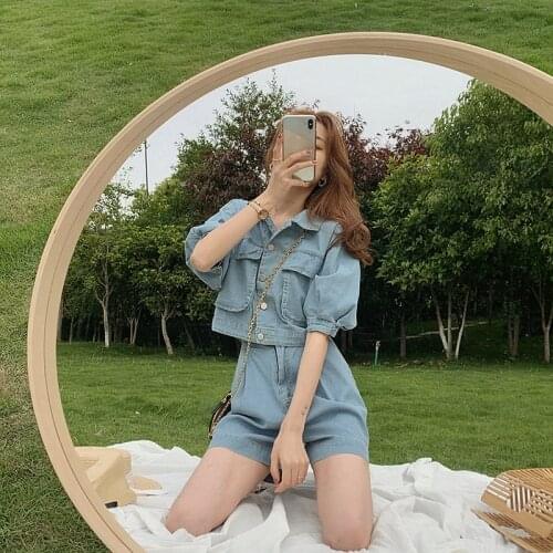Womens clothes summer new style denim short-sleeved shorts two-piece suit pants women jeans cargo pants women
