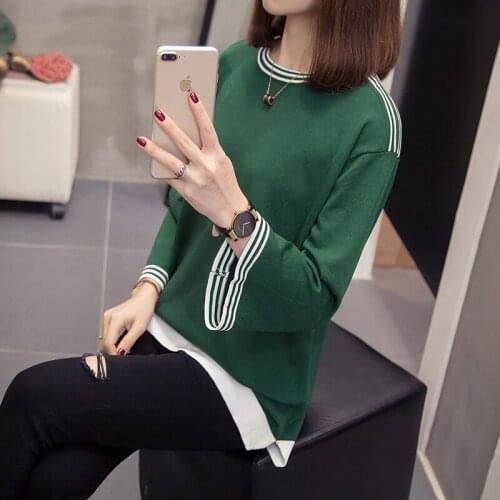 Women clothes knitting sweater 2020 new Autumn Loose Plus Size knitting pullover fashion Casual Splicing female flare sleeve top