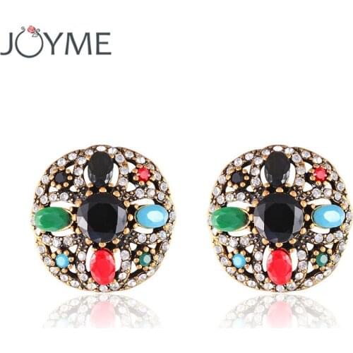 Bohemia Wedding Stud Earrings For Women Round Black Resin Indian Style Ear Clip Cheap Earrings Jewellery Wholesale Party