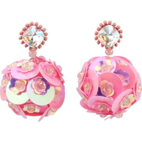 Handmade Bead Flower Pendant Crystal Dangle Earrings for Women Florate Brand Big Ball Statement Drop Fashion Earrings New