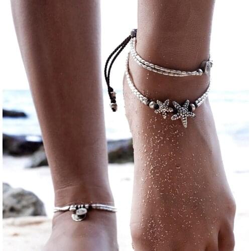 Vintage Bracelet Foot Jewelry Retro Anklet For Women Girls Ankle Leg Chain Charm Starfish Beads Bracelet Fashion Beach Jewelry