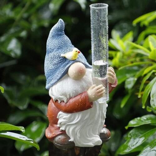 1 Pcs Garden Gnome Rain Gauge Exquisite Resin Dwarf Elf Figurines Yard Front Porch Outdoor Ornaments Home Decoration